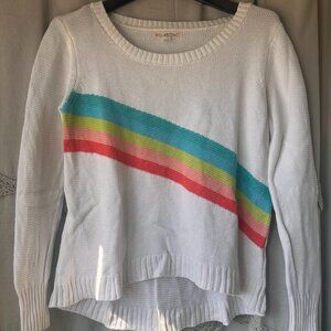 Billabong Women's Medium Cropped Rainbow White Striped Sweater